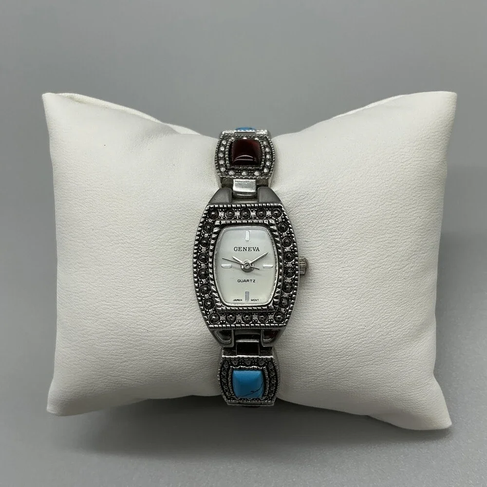 Geneva Southwest Womens Watch 19mm Marcasite Faux Stone New Battery 6.25